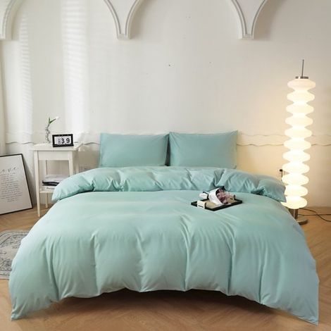 Juego de funda nórdica con 2 fundas de almohada 48 x 74 cm, Juego cama 180 x 220 cm, Juego funda nórdica microfibra suave cepillada, azul oscuro (1/5)