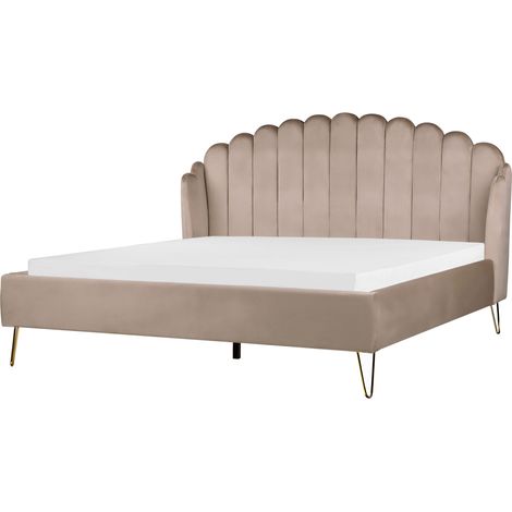 Cama con somier de terciopelo gris pardo 180 x 200 cm cabecero Ambillou