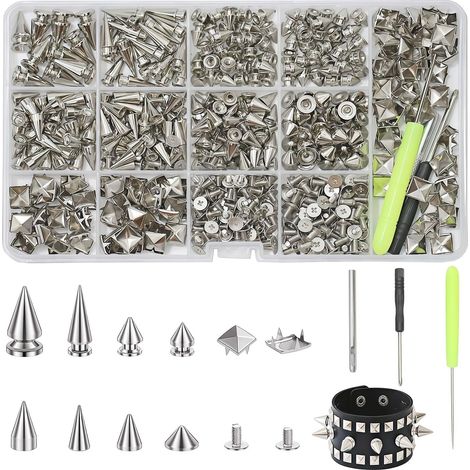 600 Ensembles De Rivets Pointus Et Clous avec 8 Tailles Différentes, Pyramides Carrées Et Pointes Coniques pour Vêtements, Clous en Métal en Forme d'arbre pour (1/5)