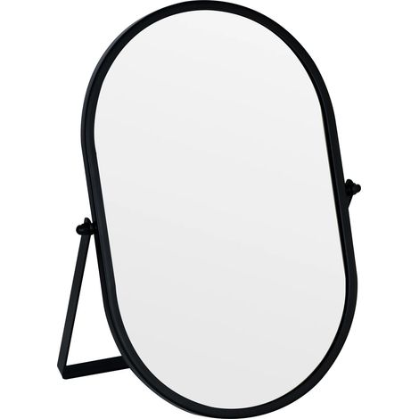 Miroir de courtoisie ovale avec support, cadre en métal (noir, 18 x 27,9 cm) (1/5)