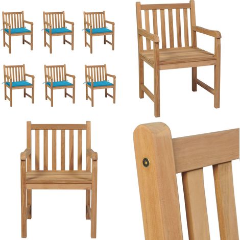 Gartenstühle 6 Stk. mit Blauen Kissen Massivholz Teak - Gartenstühle - Holzmöbel - Teakholz Gartenmöbel - Outdoor Möbel - Garten Dekoration - Home & Living (1/5)