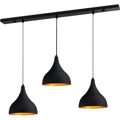 Industrielle Lampe à Suspension Triple Noire – Lustre Vintage E27 Ø26 cm pour Salon, Chambre ou Salle à Manger (1/5)