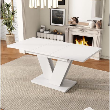 Table à manger extensible 120/160 x 80 cm MDF blanc, gain de place pour salle à manger – MEUBLIV (1/5)