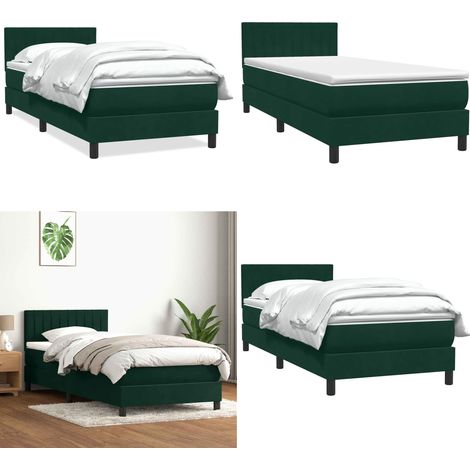 vidaXL Boxspringbett mit Matratze Dunkelgrün 80x220 cm Samt (1/5)