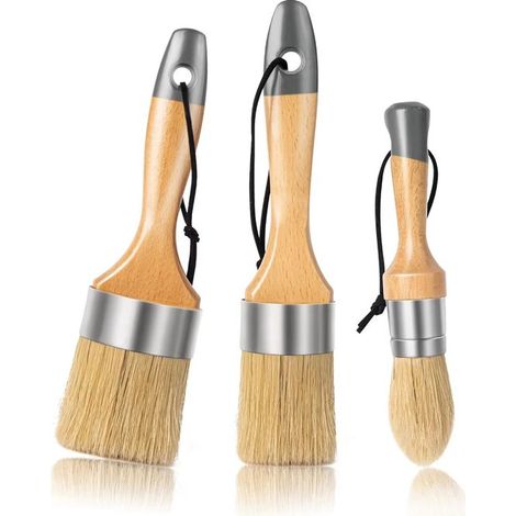 Set di 3 pennelli per pittura a gesso e cera, ideali per dipingere o cerare mobili o altri progetti le setole naturali garantiscono una finitura uniforme. (1/5)