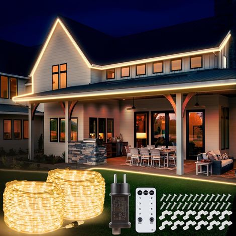 Guirlande lumineuse d'extérieur - 1200 LED - 30 m - Blanc chaud - Avec télécommande - Minuterie - 8 modes - IP68 - Alimentation électrique - Pour extérieur, jardin, balcon (1/5)
