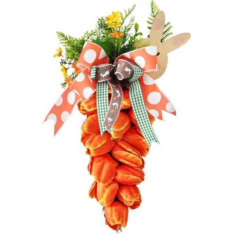 Guirlande de tulipes et carottes artificielles de Pâques avec suspensions en rotin, décoration de fête pour porte d'entrée ou mur (1/5)