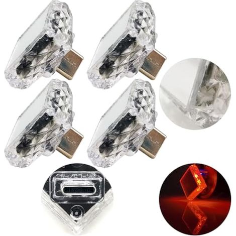 Lumière ambiante Type-C carré (tactile) rouge (paquet quatre) 5V/1A LED pour Voiture adaptée à diverses prises type C telles que les banques d'alimentation et les voitures matériel PC (1/5)