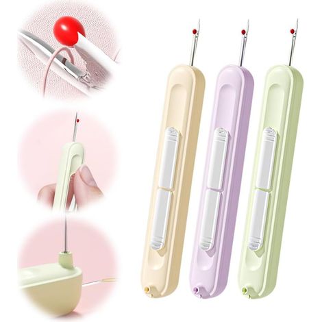 JSSEVN - 2-in-1 Needle Threader, Extendable Seam Ripper for Sewing, Thread Removal Tool for Hand Sewing, Embroidery and Thread Removal (Three Colors) (1/5)