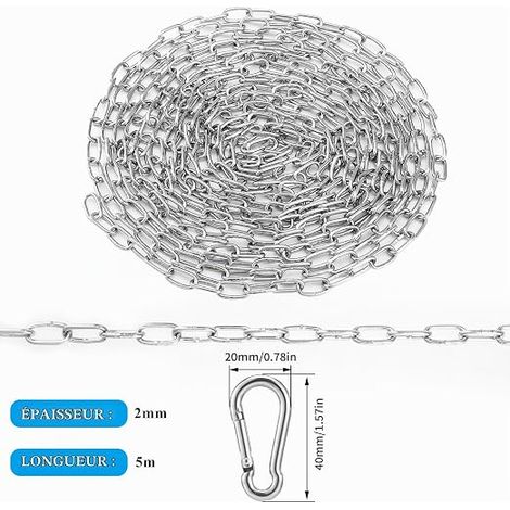 Chaîne en acier inoxydable 304 2mm de Sécurité, Maillons Soudés, pour clôtures de jardin, enclos pour chiens, Chaînes Levage (1/4)