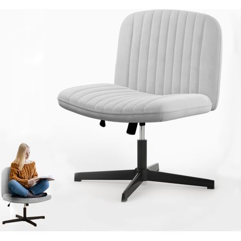 Office chair no wheels Bigzzia Armless office chair Cross legged desk chair Velvet Fabric chair height adjustable swivel computer Chair Grey