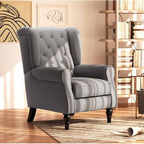 Ohrensessel mit Knopfheftung 74x86x102 cm Dunkelgrau OKMYHOME (1/4)