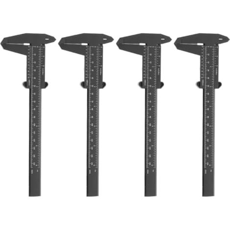 Jeu de 4 pieds à coulisse en plastique, mini outil de mesure métrique portable en mm pour petites pièces, bricolage, atelier et travail du bois (1/5)