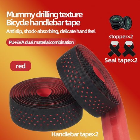 rouge Sangles de guidon de vélo perforées, revêtement antidérapant et résistant à l'usure en fibre de carbone texturée, équipement de cyclisme (1/5)