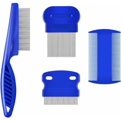 KLVGTIFS PUPaquet de 4 peignes à poux aux puces, peignes de toilettage pour chien et chat en acier inoxydable avec dents arrondies (1/5)