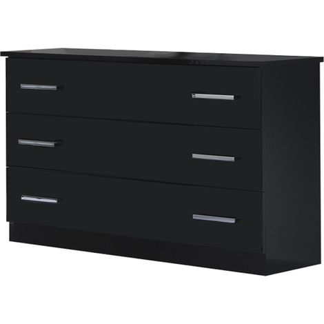 Commode moderne 3 grands tiroirs bois noir laqué Mona 118cm (1/3)