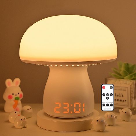 Lampe de chevet tactile à intensité variable, lampe de table LED en forme de champignon avec affichage d'heure et fonction de minuterie, lampe avec batterie 3600mAh USB rechargeable, lampe de [Classe (1/5)