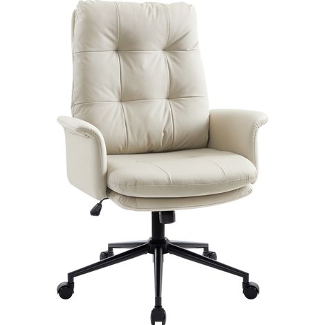 IWMH Fauteuil de direction, Chaise de bureau pivotant ergonomique à dossier haut, Fauteuil en cuir PU pour bureau, gaming et télétravail - Beige Crème (1/5)