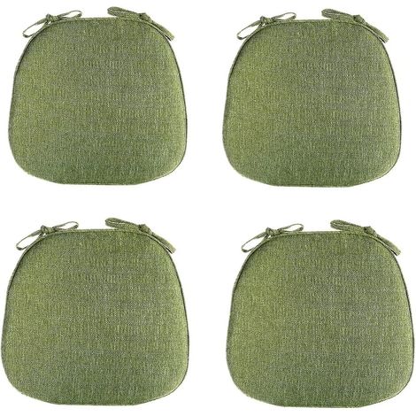 Ensemble de 4 coussins de chaise de salle à manger - Coussins d'assise antidérapants en forme de U avec attaches, lavables - Vert (1/5)