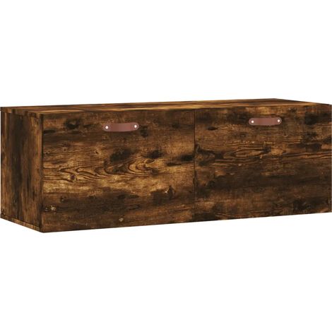 Mobiletto a muro dal design moderno con pratico vano contenitore 100 x 36,5 x 35 cm realizzato in legno composito finitura rovere affumicato 020048877