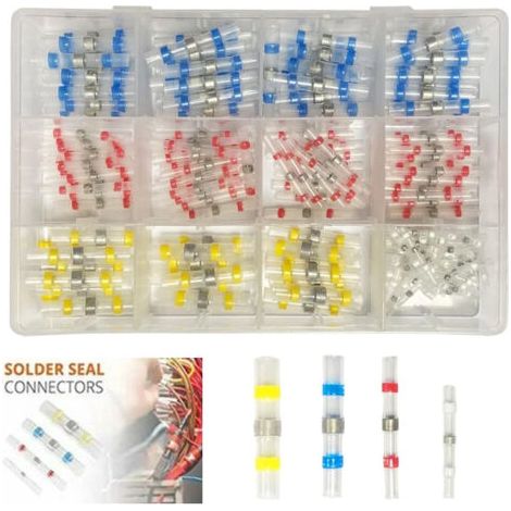 200 Pièces joint de soudure connecteur bout de fil isolés, 4 tailles 26-10 AWG avec gaine thermorétractable, cosse electriques pour Automobiles Motos, rapport de rétraction 3:1 (1/5)