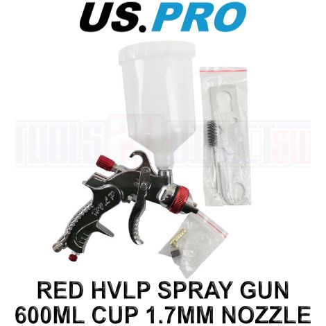 US PRO Tools Red HVLP Spray Gun 600ml Nylon Cup - 1.7mm Nozzle 8792 (1/3)
