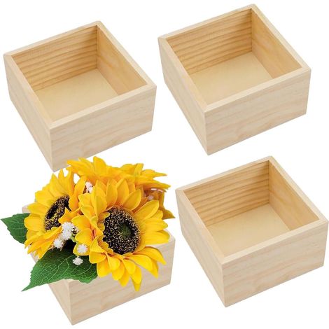 Petite Boite en Bois, Lot de 4 Boîtes Rustiques Brut pour Travaux Manuels, 8x8x4 cm Carrée Boîtes à en Bois Rustique Petites, pour Loisirs Créatifs, Rangement à La Maison, Le Bricolage (1/5)