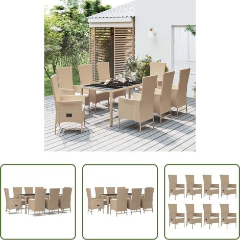 vidaXL Gartenessgruppe - 9-tlg. Garten-Essgruppe mit Kissen Beige Poly Rattan (1/5)