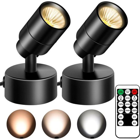 Lot de 2 spots dintérieur LED 3W à intensité variable avec minuterie et télécommande, 3000K/4000K/5000K, ambiance chaleureuse (1/5)