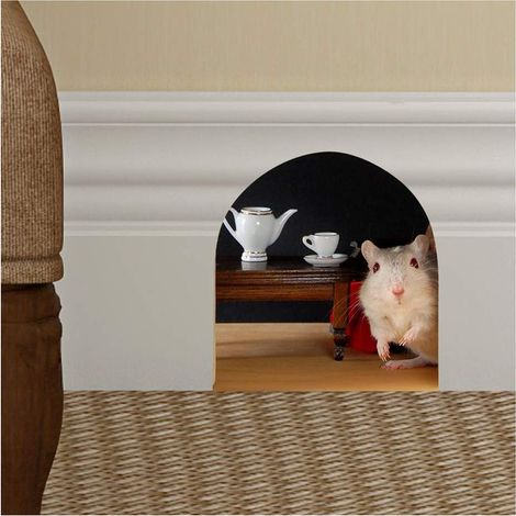 Stickers adhésifs Effet 3D Sticker Autocollant Souris offrant Le Thé Décoration Murale Trompe L'œil Chambre et Salon Stickers muraux Enfants Autocollant Mural Souris 10 x 10 cm (1/5)