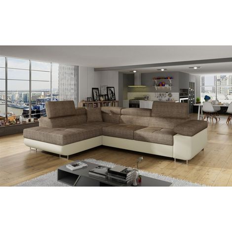 Ecksofa Schlafsofa SARRA Stoff Soft- Berlin Beige- Dunkelbeige Ottomane Links (1/5)