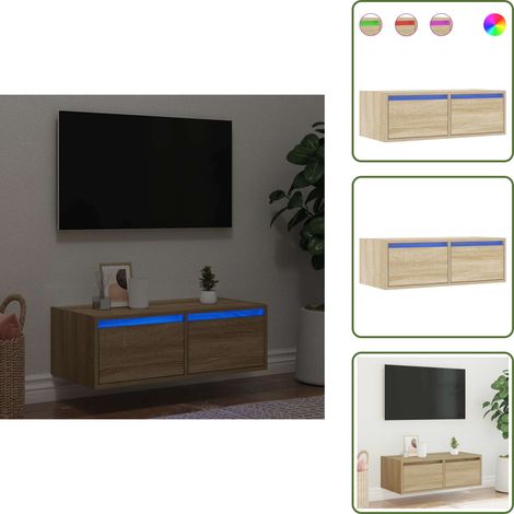 TV-Schrank mit LED-Leuchten Sonoma-Eiche 75x35,5x25 cm - TV-Schrank - TV-Schränke - HiFi-Schrank - Medienschrank (1/5)
