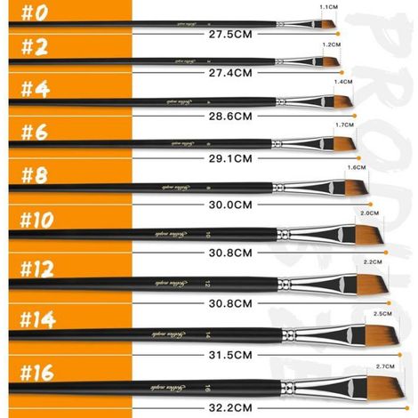 Pinceaux de peinture angulaires - - Lot de 9 pinceaux - Pointe oblique en nylon - Manche long en bois (1/4)