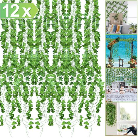 Randaco Lierre Artificiel Guirlande Chambre, 12 Pièces Faux Lierre Artificielle Plantes, Lieres Artificielles Decoration pour Cuisine, Patio, Balançoire, Mariage, Bureau, Fête