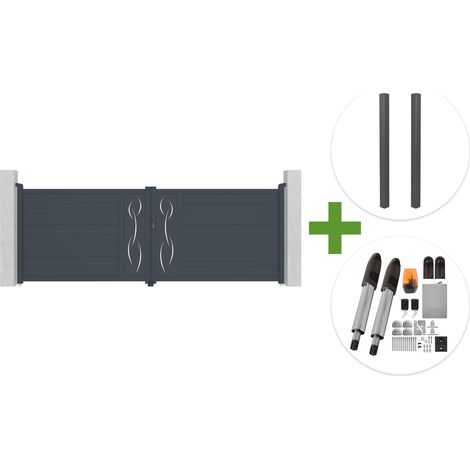 Portail battant 4m LIFE H.140cm aluminium gris + 2 poteaux ELDA + motorisation Tanker B700 (1/5)
