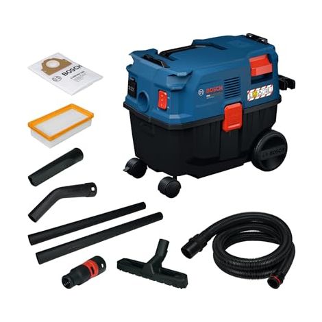 Bosch PRO Extractor con cable seco/húmedo GAS12-25LS (tubos de extensión, filtro plisado plano, manguera de 3,5 m, boquillas curva, de suelo y de rendija, saco de muletón, adaptador, caja de cartón)