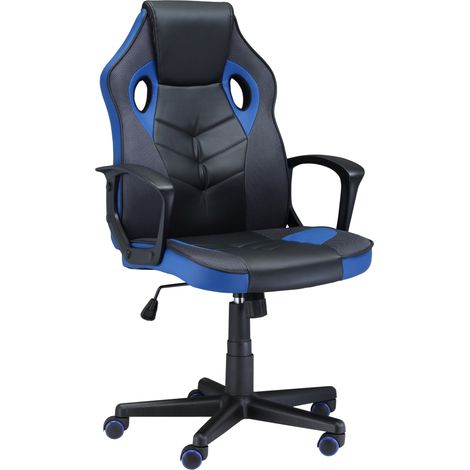 easycomfort sedia gaming ergonomica, poltrona da ufficio girevole con rotelle in pelle pu nera e blu, altezza regolabile (1/5)