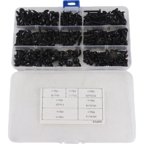 Lot de 300 vis à bois tête large cruciformes acier carbone noir M3 M3.5 M4 M5 assortment (1/5)