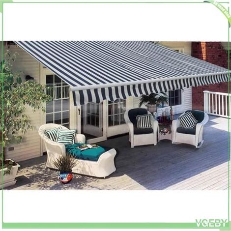 Auvent pliable manuel - FAFEICY - 275552 - 300 cm - Bleu/blanc - Résistant eau/UV (1/4)