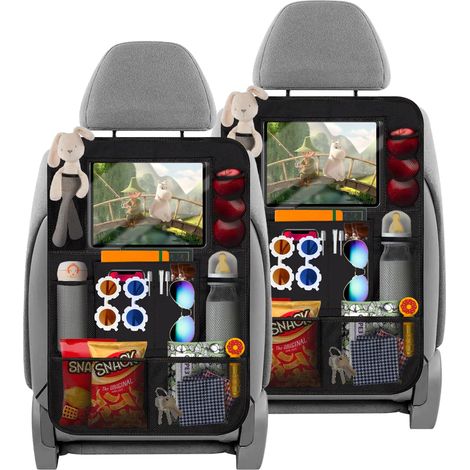 Organizzatore per auto, protezione per seggiolino auto per bambini, protezione per sedile posteriore, organizer per auto, vano portaoggetti per sedile, con vano porta tablet (confezione da 2) (1/5)