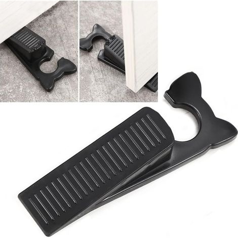 Lot de 2 butées de porte noires avec crochets, en caoutchouc antidérapant en forme de chat, pour salle de bain, cuisine et bureau (1/5)
