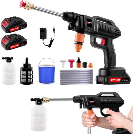 Nettoyeur haute pression sans fil, 1500 W, 21 V, 60 bar, portable, avec 2 batteries, buse réglable 3 en 1, tuyau de 5 m, seau pour balcon, voiture Noir - (1/5)