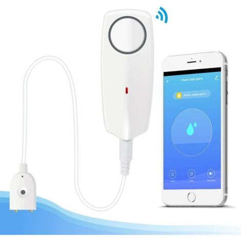 Detecteur de Fuite d'eau-Détecteur Inondation Alarme Eau Détecteurs d'eau sans Fil avec Alarme Sonore et Lumineuse, Notifications Push sur Les Smartphones TUYA/Smart Life APP, Blanc (1/5)