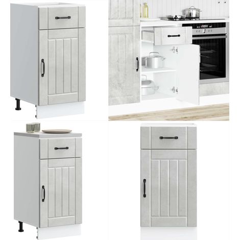 Mueble bajo de cocina Lucca madera contrachapada gris cemento - Almacenamiento bajo cocina - Gabinete bajo cocina