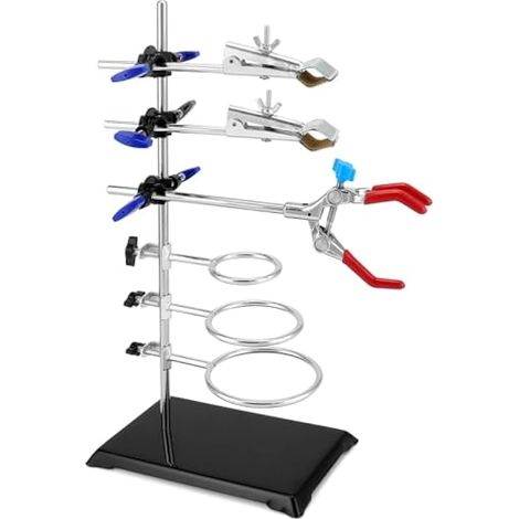 Set de supports de laboratoire 40 cm, avec clips réglables et cerceaux ronds pour expériences chimiques et physiques en laboratoire (1/5)