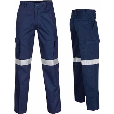 Pantalon de travail de sécurité réfléchissant haute visibilité, bleu marine avec bande réfléchissante simple, taille L