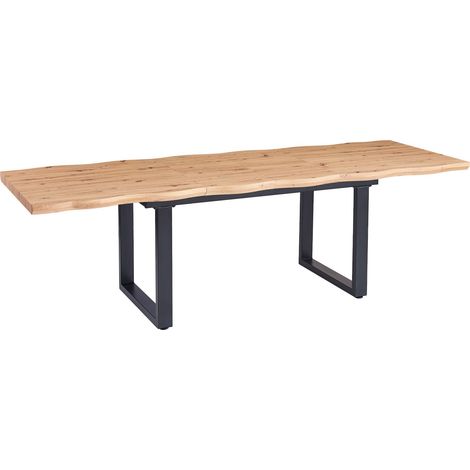 Esstisch Baumkante Holz Wildeiche-Optik 180(260) x 90 U-Gestell schwarz SWAN (1/5)