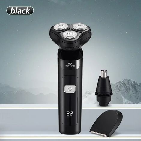 Rasoir 3 en 1 noir, rechargeable, étanche, USB-C, écran LCD (1/5)