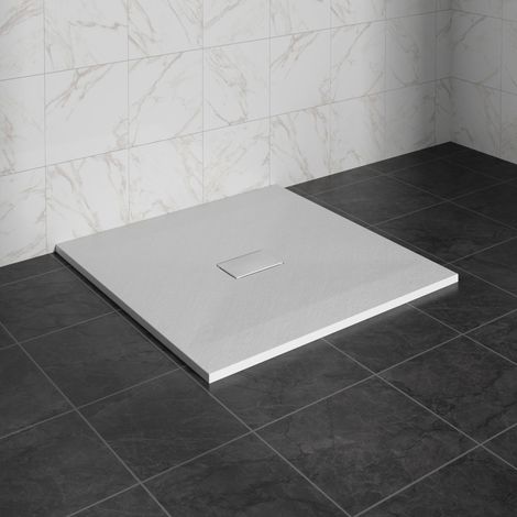 NRG 1000 x 1000mm SMC White Square Slate Effect Bathroom Shower Tray