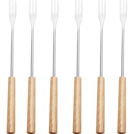 Lot de 6 fourchettes pour fondue à fromage, manche en bois, idéal pour vos repas conviviaux et fromages fondus (1/5)